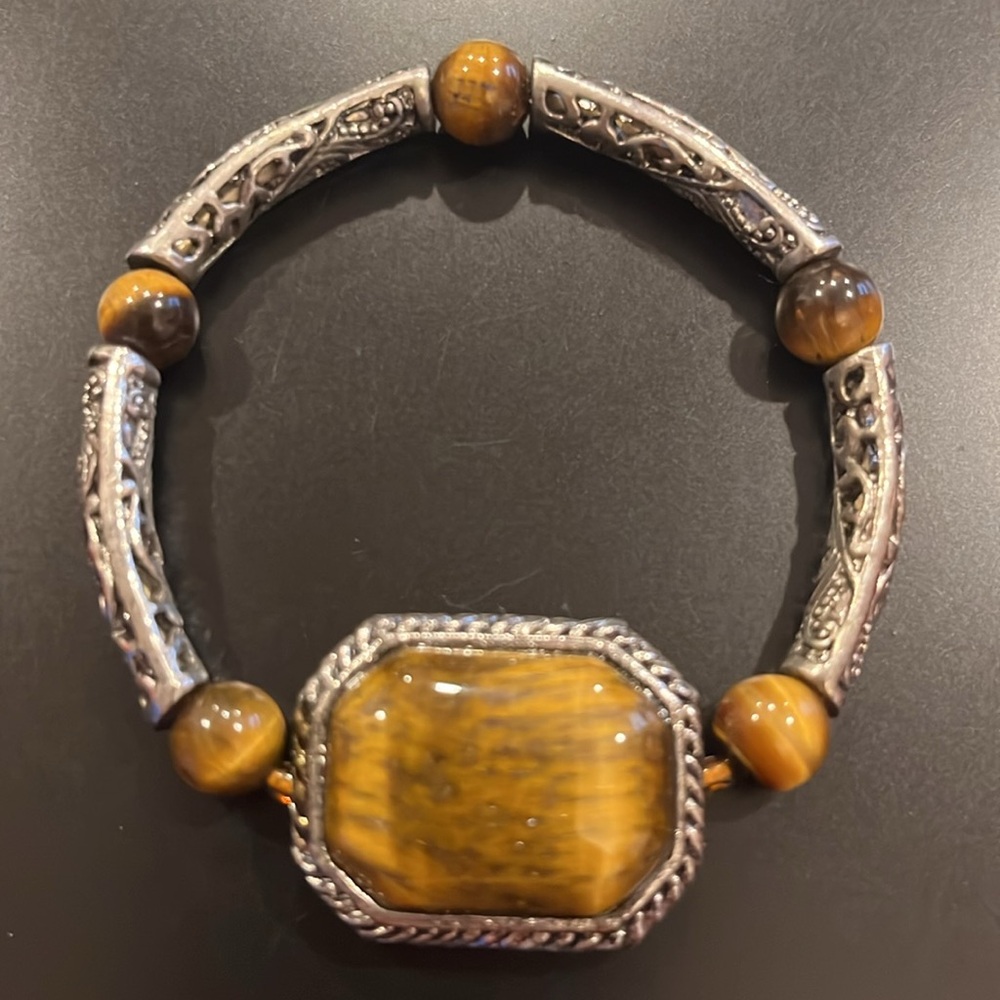 Big Tigers Eye Silver Statement Stretch Bracelet - image 4